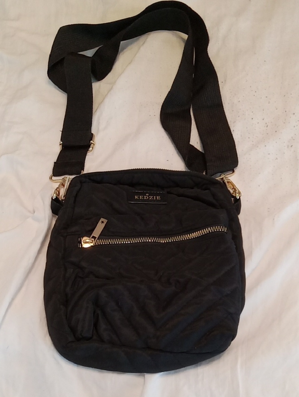 NWOT Kedzie Black Quilted Crossbody with Gold Hardware